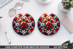 Flower Car coaster sublimation, Summer Coaster PNG Design Product Image 1