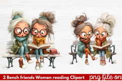 Bench friends Women reading Clipart Product Image 1