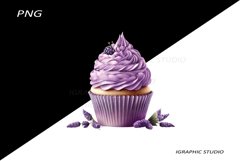 Lavender Cupcake Clipart, Floral Cupcake Clipart Product Image 1