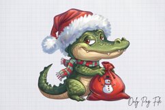 Watercolor Christmas Crocodile Clipart PNG Product Image 1