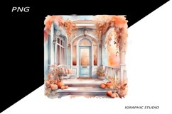Watercolor Autumn Farmhouse Clipart, Fall Porch Clipart Product Image 1