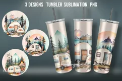 Watercolor Camping Tumbler Sublimation Design | Summer Product Image 1