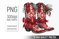 Watercolor Christmas Cowboy Boots Clipart PNG Bundle Product Image 9