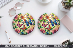 Flower Car Coaster Sublimation| Summer Coaster PNG Design Product Image 1