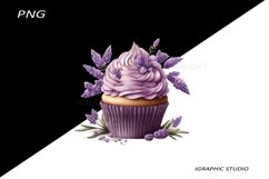 Lavender Cupcake Clipart, Floral Cupcake Clipart Product Image 1