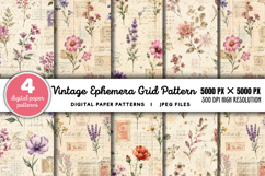 Vintage Grid Lined Ephemera Junk Journal JPG Product Image 1