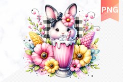 Easter Bunny And Milkshake Flowers Sublimation - Clipart PNG Product Image 1