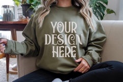 Military Green Gildan 18000 Mockup, Sweatshirt Crewneck Mock Product Image 1