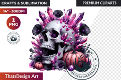 Pink and Black Gothic Halloween Skulls Clipart, pastel goth Product Image 1