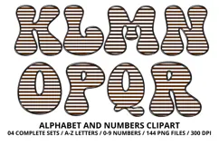 Stripes Alphabet Letters & Numbers Clipart PNG 300DI Product Image 3