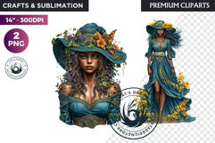 Fantasy Witch Clipart PNG, floral Witchcraft Art scrapbook Product Image 1