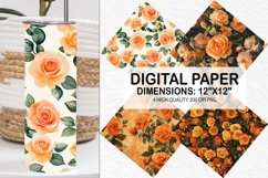 Orange Roses Flowers Digital Paper - Flowers Background Product Image 1