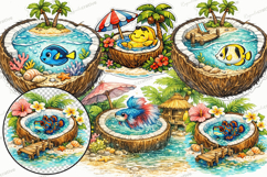 Coconut Summer Fish Clipart Bundle,Summer Fish PNG Designs Product Image 2