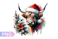Christmas Floral Cow Sublimation - Clipart PNG Design Product Image 1