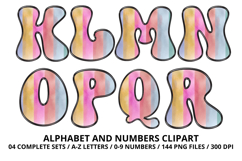 Watercolor Stripes Doodle Alphabet PNG Retro Letters 300 DPI Product Image 3