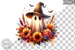Halloween Ghost And Flowers Sublimation - Halloween Clipart Product Image 1