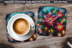 Poinsettias Coaster Sublimation, Christmas Coaster PNG Product Image 1