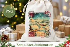 Christmas Village Santa Sack Print, Christmas Gift Bag Product Image 1