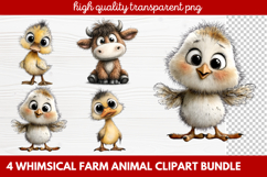 4 Whimsical Farm Animal Clipart | Cute Farm Animals PNG Set Product Image 1