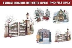Vintage Christmas Tree Winter Clipart PNG Product Image 1