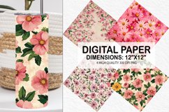 Pink Retro Flowers Digital Paper - Flowers Background Product Image 1