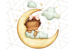 Sleeping Baby on Moon PNG, Cute Night Sky Baby Clipart Png Product Image 5
