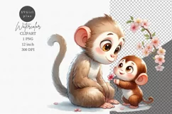 Mother's Day, Monkey clipart, Flowers clipart, Cute animals Product Image 1