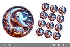 Cute Ghost Sticker Template. Cute Halloween Sticker Design Product Image 1