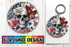 Enchanted Keychain Round Sublimation PNG, Skull USA Product Image 1