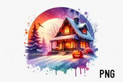 Cozy Halloween Cottage Sublimation - Cozy Cottage Landscape Product Image 1