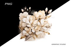 Watercolor Gold Magnolia Clipart, Wedding Flowers Clipart Product Image 1