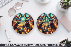 Owl Car Coaster Sublimation |Halloween Coaster PNG Product Image 1