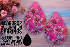Vibrant Floral Teardrop Earring Sublimation PNG Product Image 1