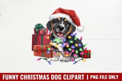 Funny Christmas Dog Watercolor Clipart PNG Product Image 1