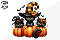 Halloween Cat And Pumpkin Sublimation - Clipart PNG Design Product Image 1