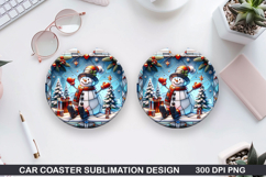 Snowman Car Coaster Sublimation|Christmas Coaster PNG Design Product Image 1