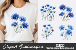 Blue Blossom Watercolor Clipart PNG Product Image 1