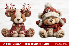2 Christmas Teddy Bear Clipart | Cute Holiday Bear PNG Illus Product Image 1