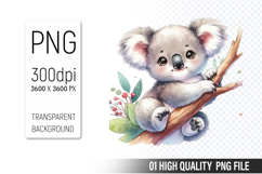 Cute koala Clipart PNG, Printable Animals, Wildlife Design Product Image 1