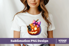 Coquette Halloween Pumpkin Black Cat PNG DTF Sublimation Product Image 2