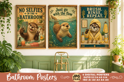 Bathroom funny animals posters, Retro 4 Posters JPG Bathroom Product Image 2