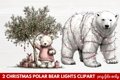 Christmas Polar Bear Lights Clipart | Cute Holiday Bear PNG Product Image 1