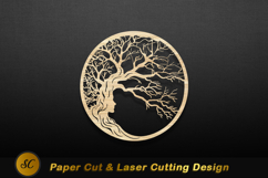 Woman tree silhouette circular wood art image Laser Cut Product Image 1