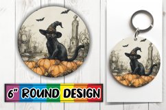 Autumn Cat Round Design for Halloween Sublimation Keychain Product Image 1