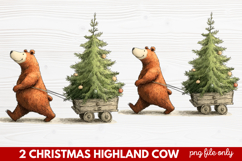 2 Christmas Highland Cow Clipart | Rustic Festive Cow PNG Product Image 1