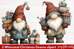 2 Whimsical Christmas Gnome Clipart | Cute Holiday Gnome PNG Product Image 1