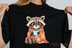 Cozy Raccoon with Blanket and Coffee PNG Cute Fall Animal Product Image 2