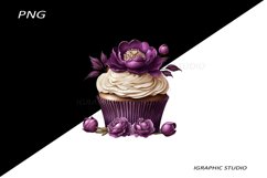 Floral Cupcake Clipart, Peony Product Image 1