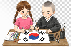 Children Drawing Taegeukgi Past Present Unity PNG Product Image 1