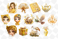 Yellow Chinoiserie Mothers Day Clipart - Set of 39 Png Bundl Product Image 4